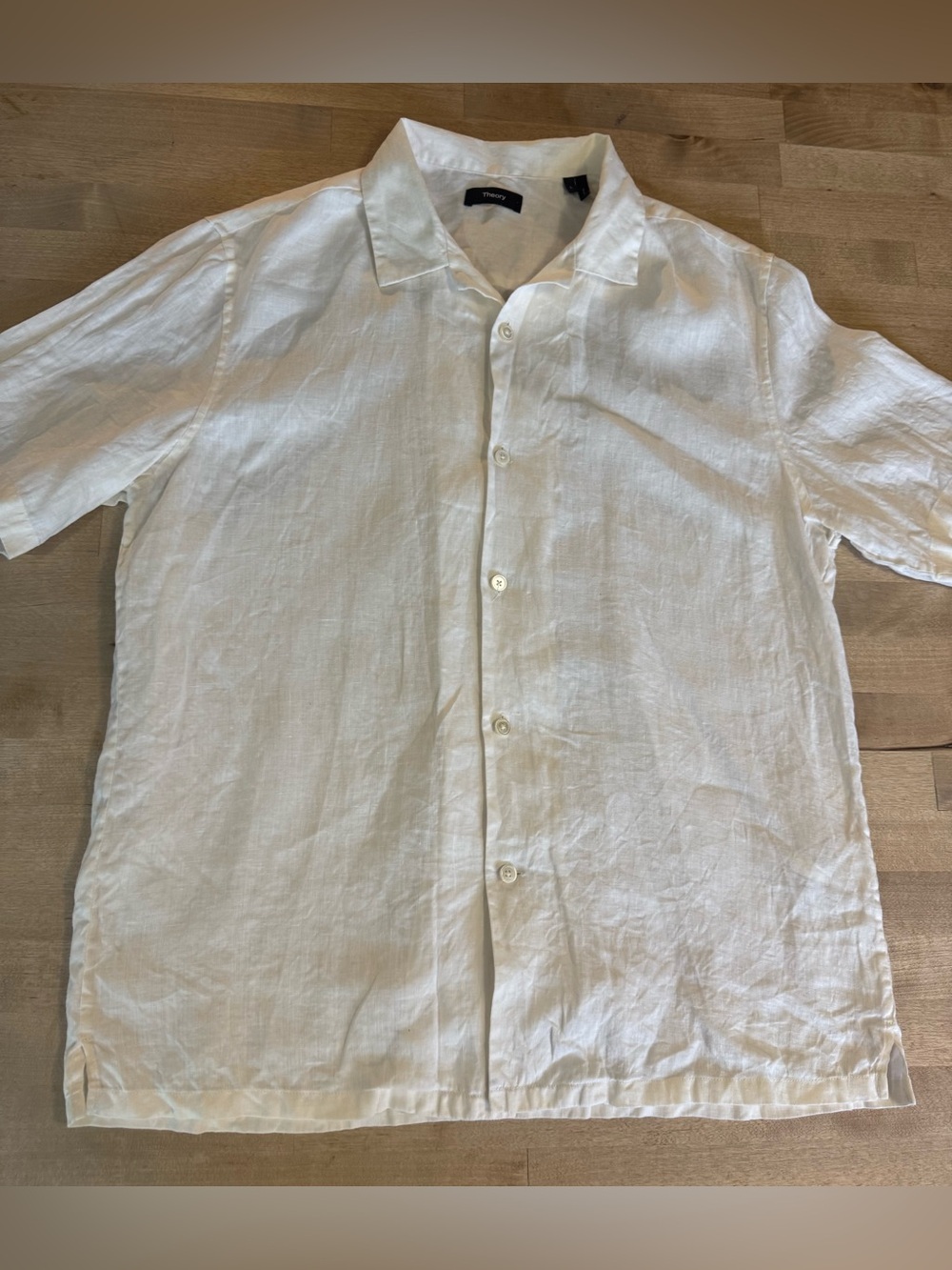 Theory White Short Sleeve Linen Mens Shirt